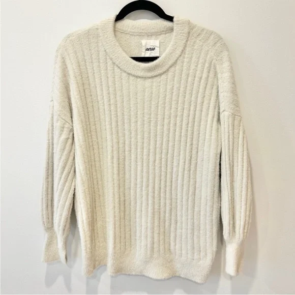 Aerie Cream Ribbed Women's Sweater - Picture 2 of 2